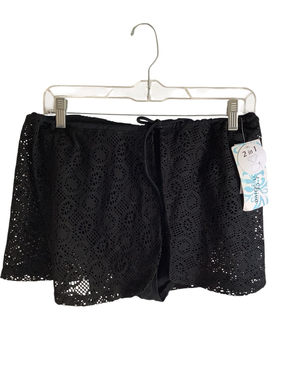 Black Crochet Swim Skort with Drawstring Waist BRAND NEW